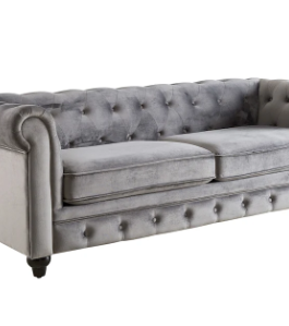 Chesterfield Grey Velvet Tufted Sofa, 79″